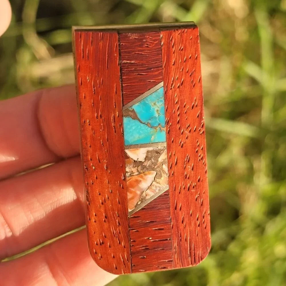 Handmade Southwestern copper turquoise, copper spiny oyster, rosewood money clip